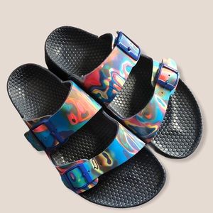 Rainbow colored Birki’s (Birkenstock) sandals
